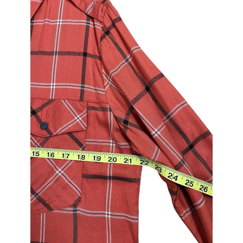 Sanctuary Women Large Plaid Orange Pocket Boyfriend Shirt Top Button NWT - Picture 9 of 10
